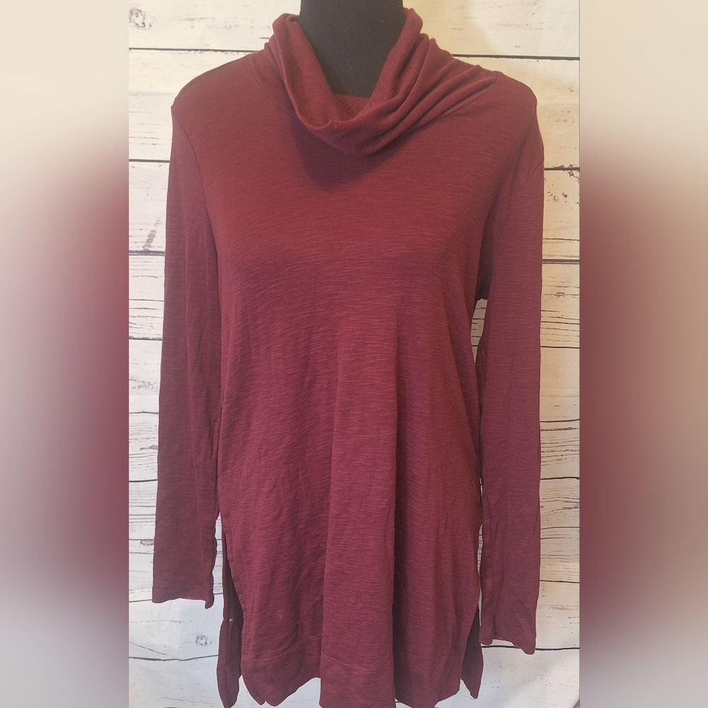 #1478 J.Jill maroon  puma cotton cowl neck tunic sz.S - Picture 5 of 9